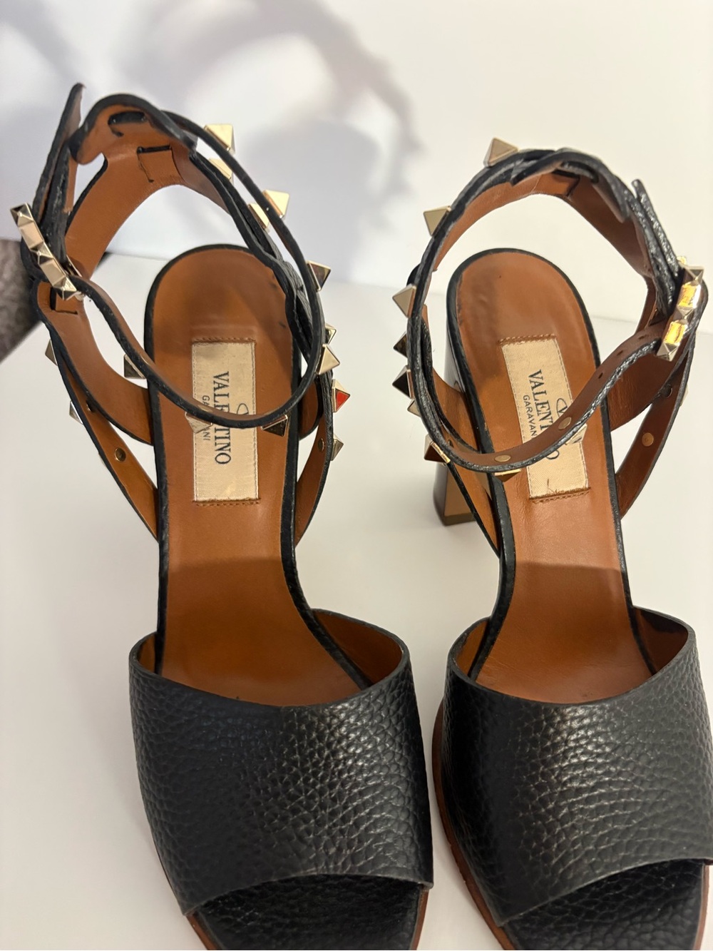 Valentino Black Studded Ankle-Strap Block Heel Sandals Sz 36 - Picture 7 of 8